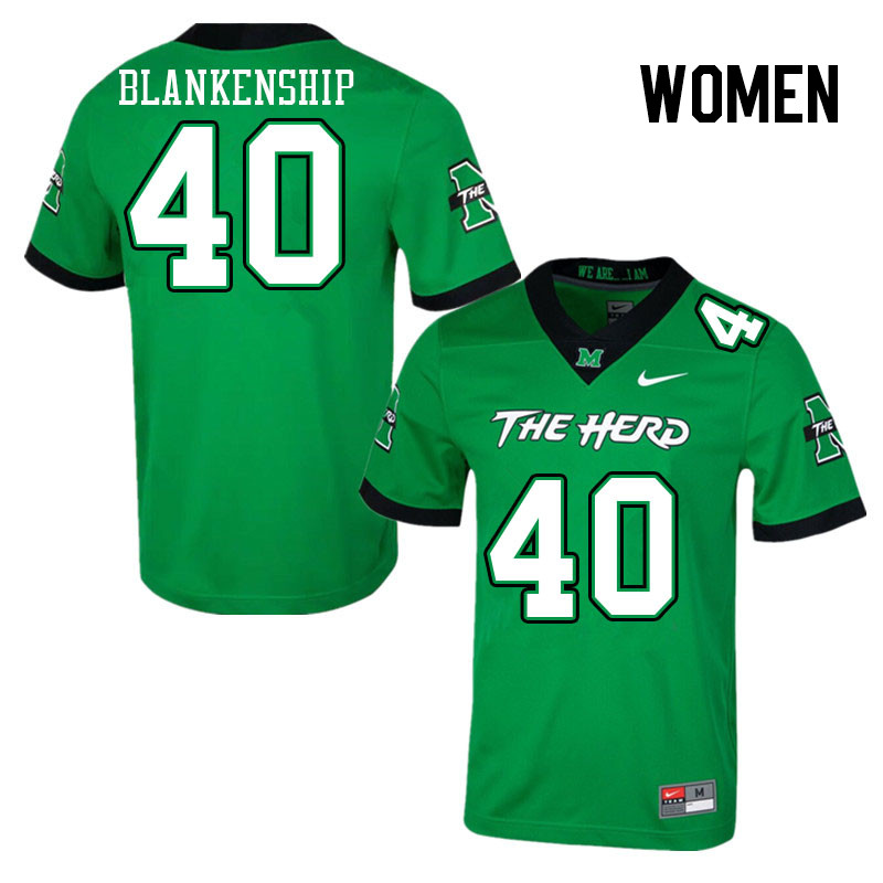 Women #40 Beau Blankenship Marshall Thundering Herd College Football Jerseys Stitched-Green